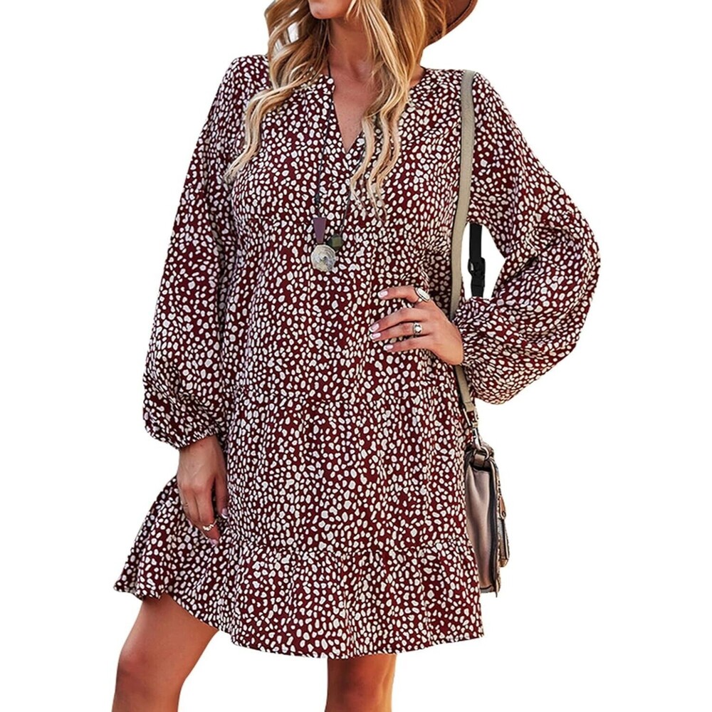 KIRUNDO Blush Mauve Pink‎ Spotted Print Long Sleeve Tie Neck Boho Dress Size S
